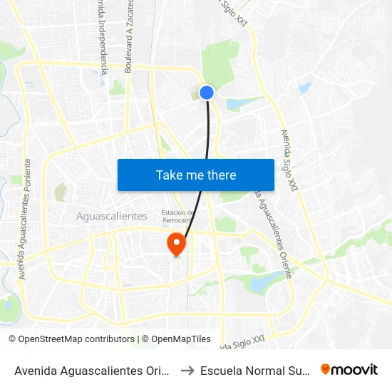 Avenida Aguascalientes Oriente Lb to Escuela Normal Superior map