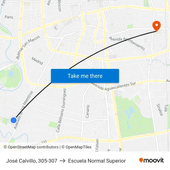 José Calvillo, 305-307 to Escuela Normal Superior map