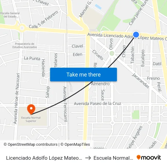 Licenciado Adolfo López Mateos Oriente, 1317 to Escuela Normal Superior map
