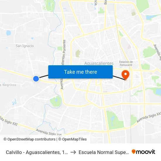 Calvillo - Aguascalientes, 112a to Escuela Normal Superior map