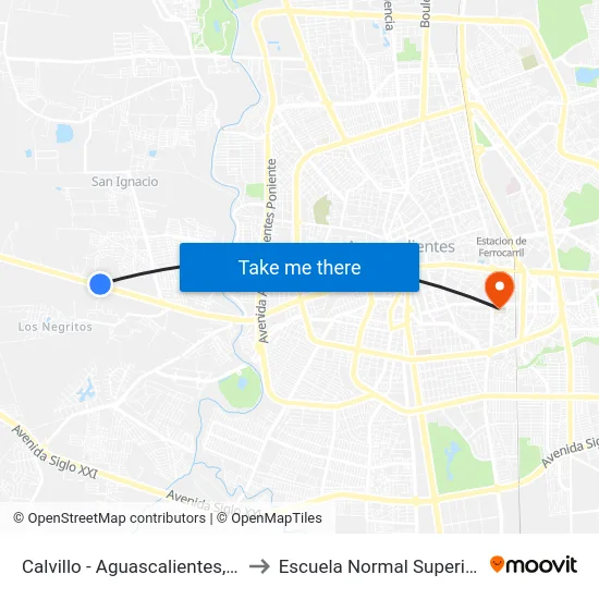Calvillo - Aguascalientes, 9 to Escuela Normal Superior map