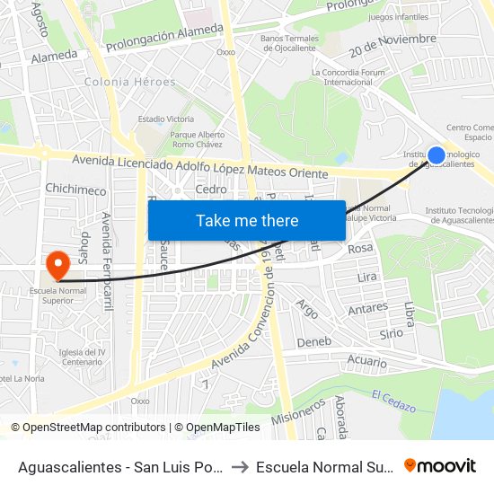 Aguascalientes - San Luis Potosi, 99 to Escuela Normal Superior map