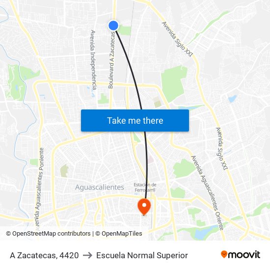 A Zacatecas, 4420 to Escuela Normal Superior map