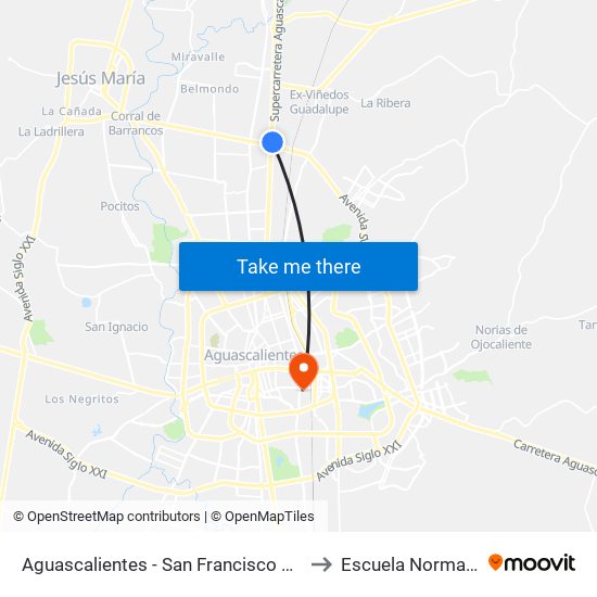Aguascalientes - San Francisco De Los Romo, 273 to Escuela Normal Superior map