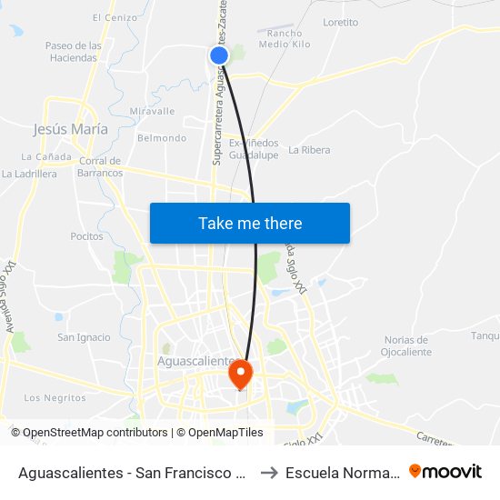 Aguascalientes - San Francisco De Los Romo, 953 to Escuela Normal Superior map