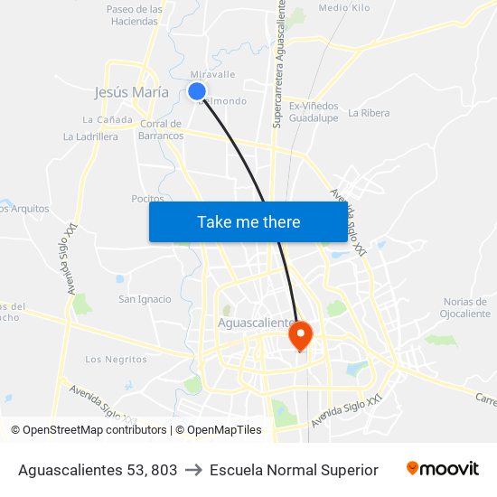 Aguascalientes 53, 803 to Escuela Normal Superior map