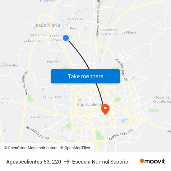 Aguascalientes 53, 220 to Escuela Normal Superior map