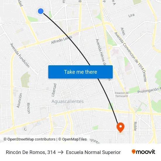 Rincón De Romos, 314 to Escuela Normal Superior map