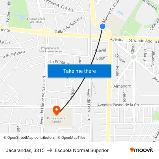 Jacarandas, 3315 to Escuela Normal Superior map