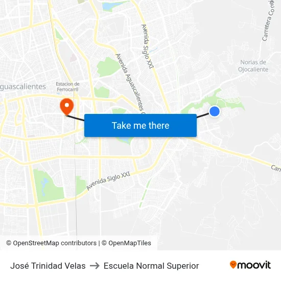 José Trinidad Velas to Escuela Normal Superior map