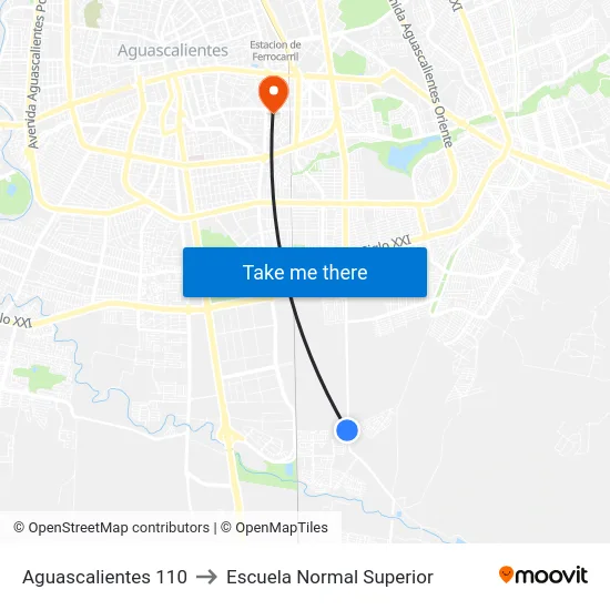 Aguascalientes 110 to Escuela Normal Superior map