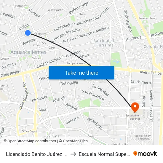 Licenciado Benito Juárez 304 to Escuela Normal Superior map