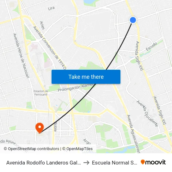 Avenida Rodolfo Landeros Gallegos 410 to Escuela Normal Superior map