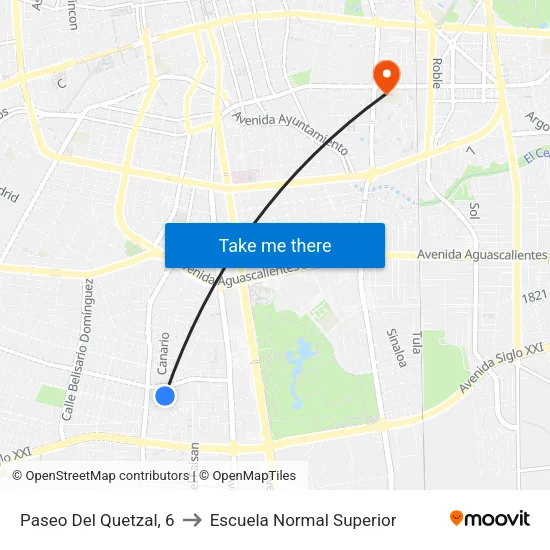 Paseo Del Quetzal, 6 to Escuela Normal Superior map