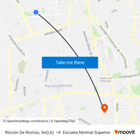 Rincón De Romos, Sn(Lb) to Escuela Normal Superior map