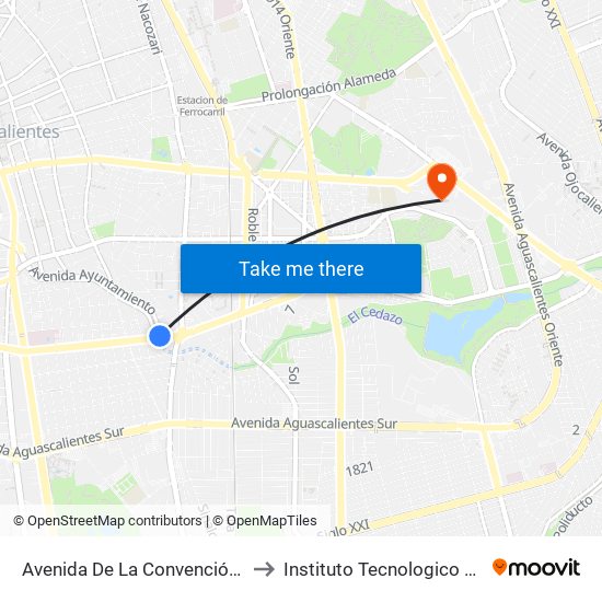 Avenida De La Convención De 1914 Sur, 1402 to Instituto Tecnologico De Aguascalientes map