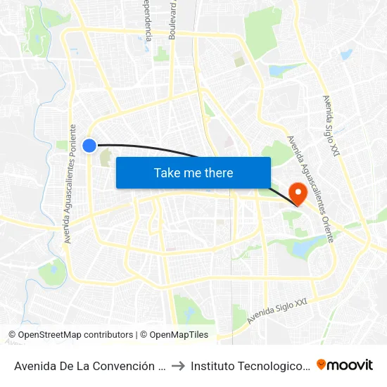 Avenida De La Convención De 1914 Poniente, 1620 to Instituto Tecnologico De Aguascalientes map