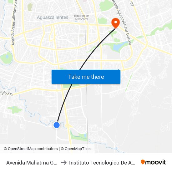 Avenida Mahatma Gandhi, 906 to Instituto Tecnologico De Aguascalientes map