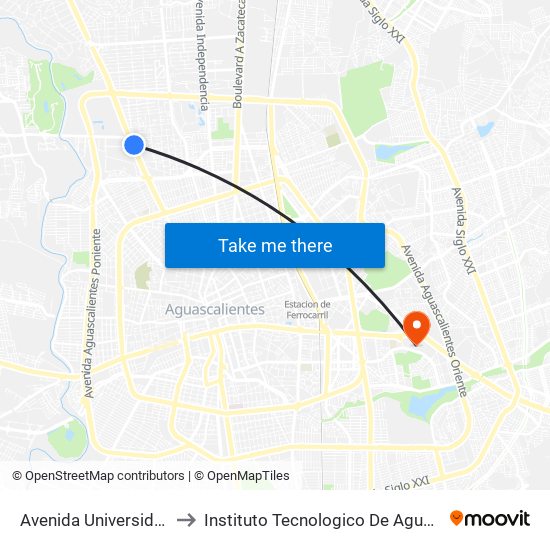 Avenida Universidad, 627 to Instituto Tecnologico De Aguascalientes map