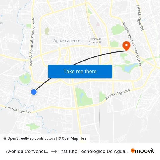 Avenida Convencion, 102 to Instituto Tecnologico De Aguascalientes map
