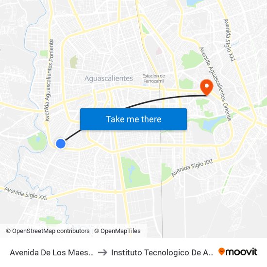 Avenida De Los Maestros, 2406a to Instituto Tecnologico De Aguascalientes map