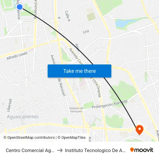Centro Comercial Agropecuario to Instituto Tecnologico De Aguascalientes map
