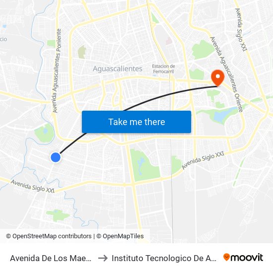 Avenida De Los Maestros, 3703 to Instituto Tecnologico De Aguascalientes map