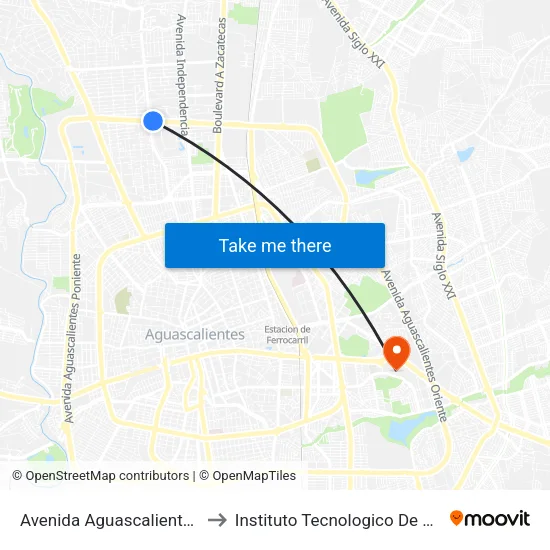 Avenida Aguascalientes Norte, 130 to Instituto Tecnologico De Aguascalientes map