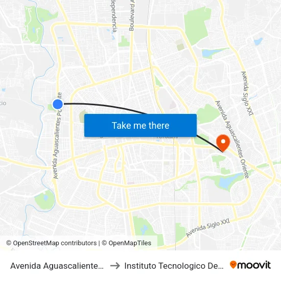 Avenida Aguascalientes Poniente, 333 to Instituto Tecnologico De Aguascalientes map