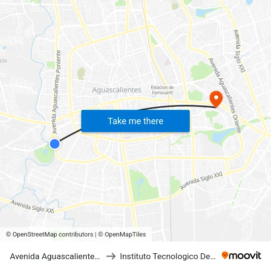 Avenida Aguascalientes Poniente, 305 to Instituto Tecnologico De Aguascalientes map