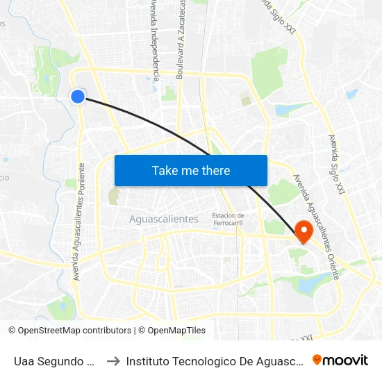 Uaa Segundo Anillo to Instituto Tecnologico De Aguascalientes map