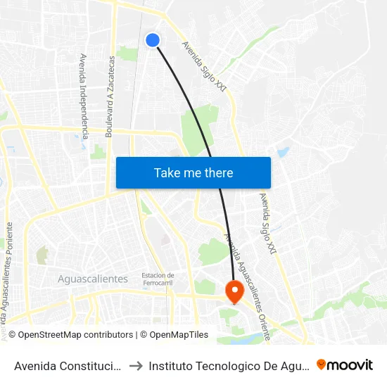 Avenida Constitución, 1316 to Instituto Tecnologico De Aguascalientes map