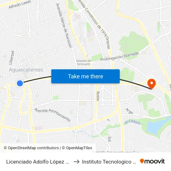 Licenciado Adolfo López Mateos Poniente, 216 to Instituto Tecnologico De Aguascalientes map