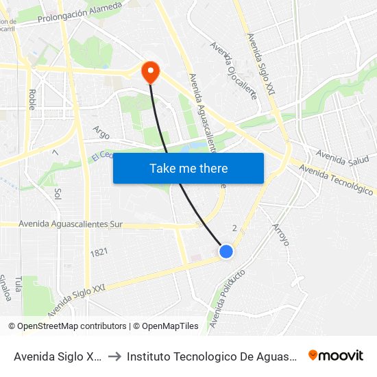 Avenida Siglo Xxi, Lb to Instituto Tecnologico De Aguascalientes map