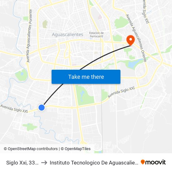 Siglo Xxi, 3333 to Instituto Tecnologico De Aguascalientes map