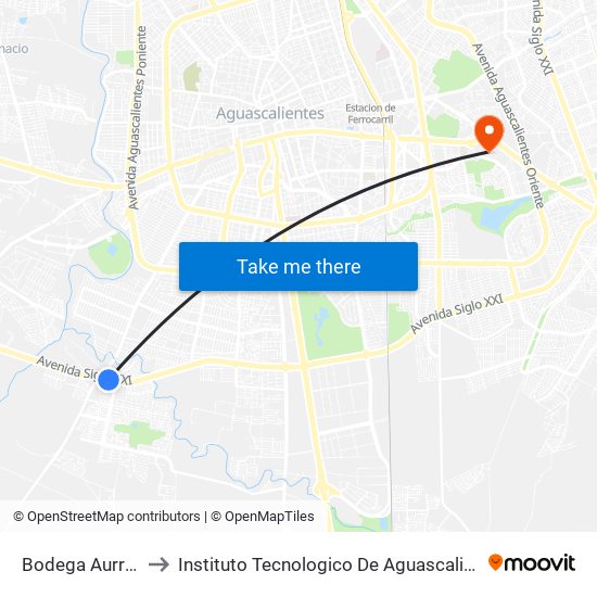 Bodega Aurrera to Instituto Tecnologico De Aguascalientes map