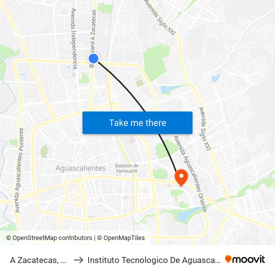 A Zacatecas, Km5 to Instituto Tecnologico De Aguascalientes map
