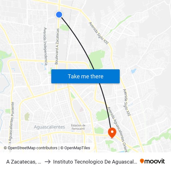 A Zacatecas, 137 to Instituto Tecnologico De Aguascalientes map