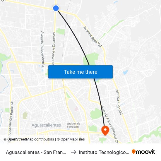 Aguascalientes - San Francisco De Los Romo, 273 to Instituto Tecnologico De Aguascalientes map