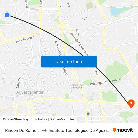 Rincón De Romos, 314 to Instituto Tecnologico De Aguascalientes map