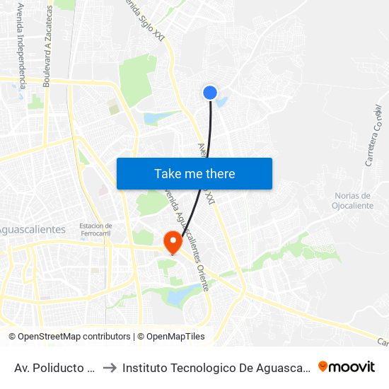 Av. Poliducto 112 to Instituto Tecnologico De Aguascalientes map