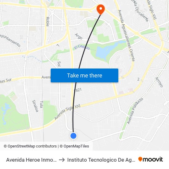 Avenida Heroe Inmortal, 1502 to Instituto Tecnologico De Aguascalientes map