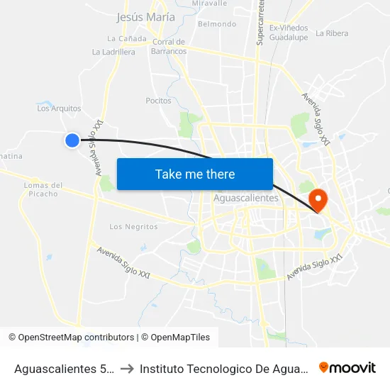 Aguascalientes 52, 116 to Instituto Tecnologico De Aguascalientes map