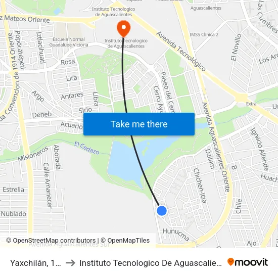 Yaxchilán, 111 to Instituto Tecnologico De Aguascalientes map