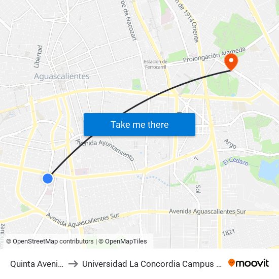 Quinta Avenida, 602a to Universidad La Concordia Campus Forum Internacional map