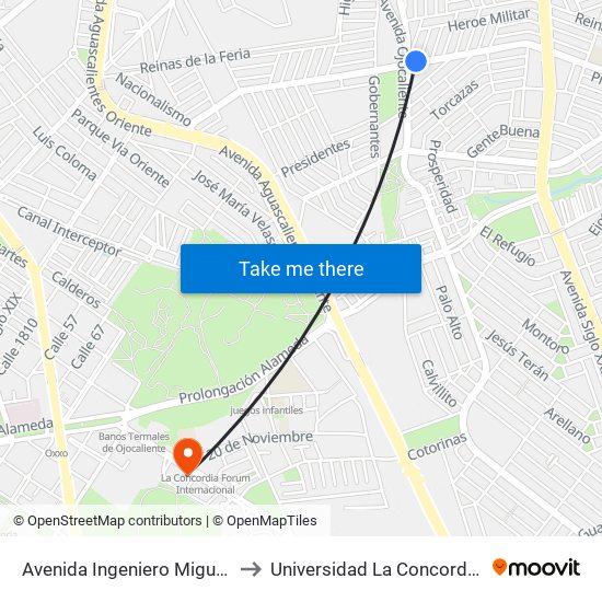 Avenida Ingeniero Miguel Angel Barberena Vega, 1110 to Universidad La Concordia Campus Forum Internacional map