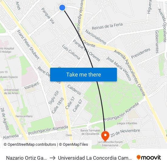 Nazario Ortiz Garza, K30(Int4) to Universidad La Concordia Campus Forum Internacional map