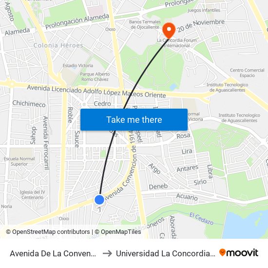 Avenida De La Convención De 1914 Oriente, 1101 to Universidad La Concordia Campus Forum Internacional map