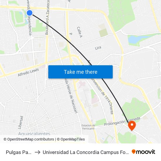 Pulgas Pandas 1 to Universidad La Concordia Campus Forum Internacional map