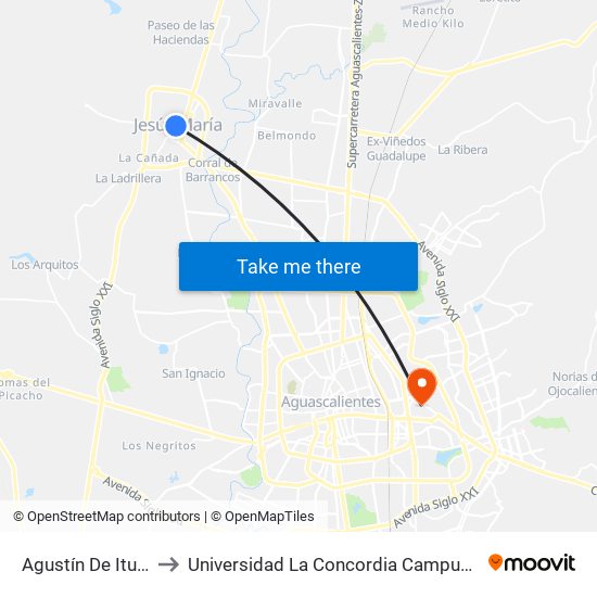 Agustín De Iturbide, 404 to Universidad La Concordia Campus Forum Internacional map